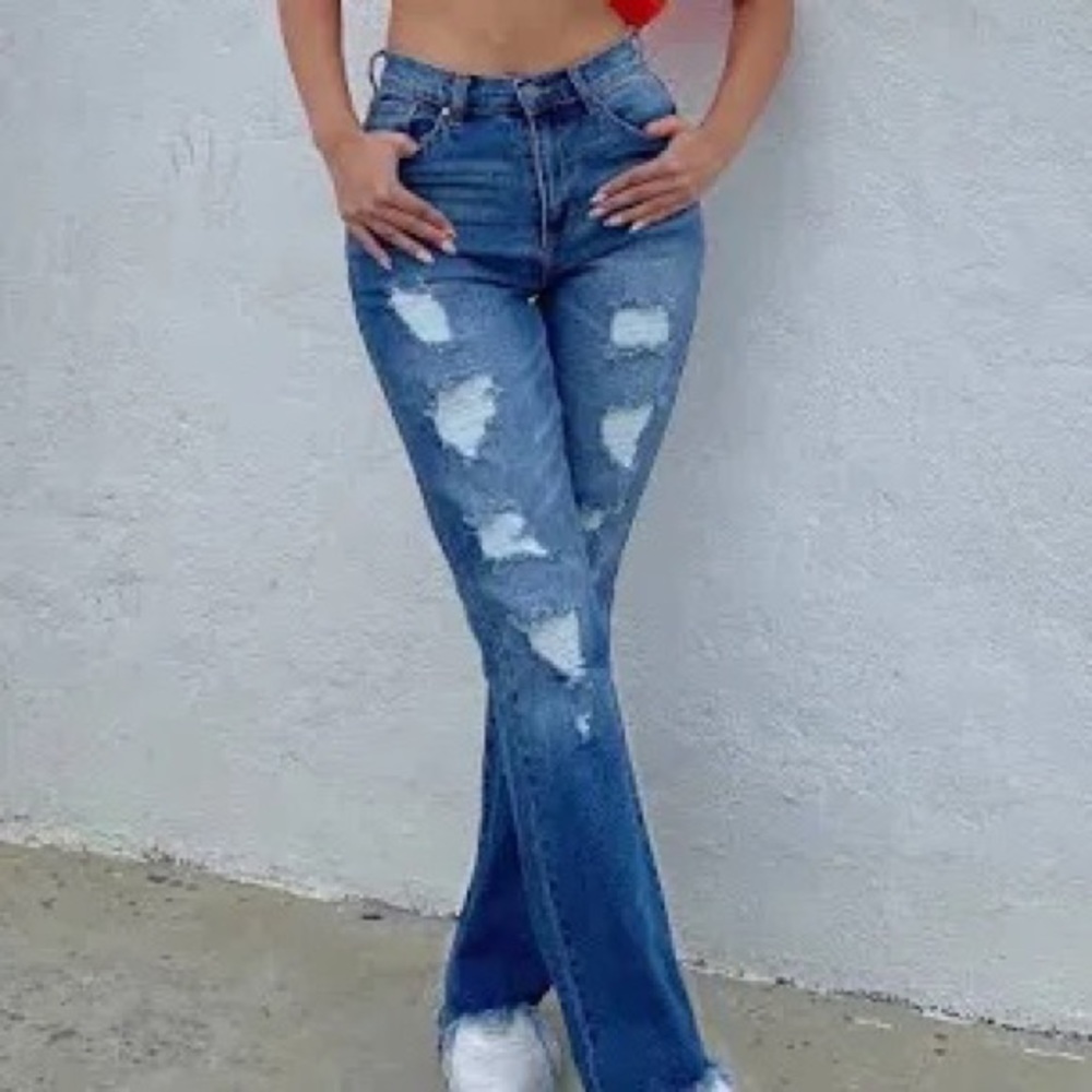 Distressed - Flare Jeans - Dark Wash - 7 - Fashion Nova